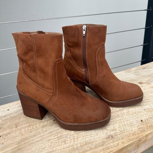 Target Shoes - Target Brown Suede Ankle Boots with Block Heel and Side Zipper fall festival 9